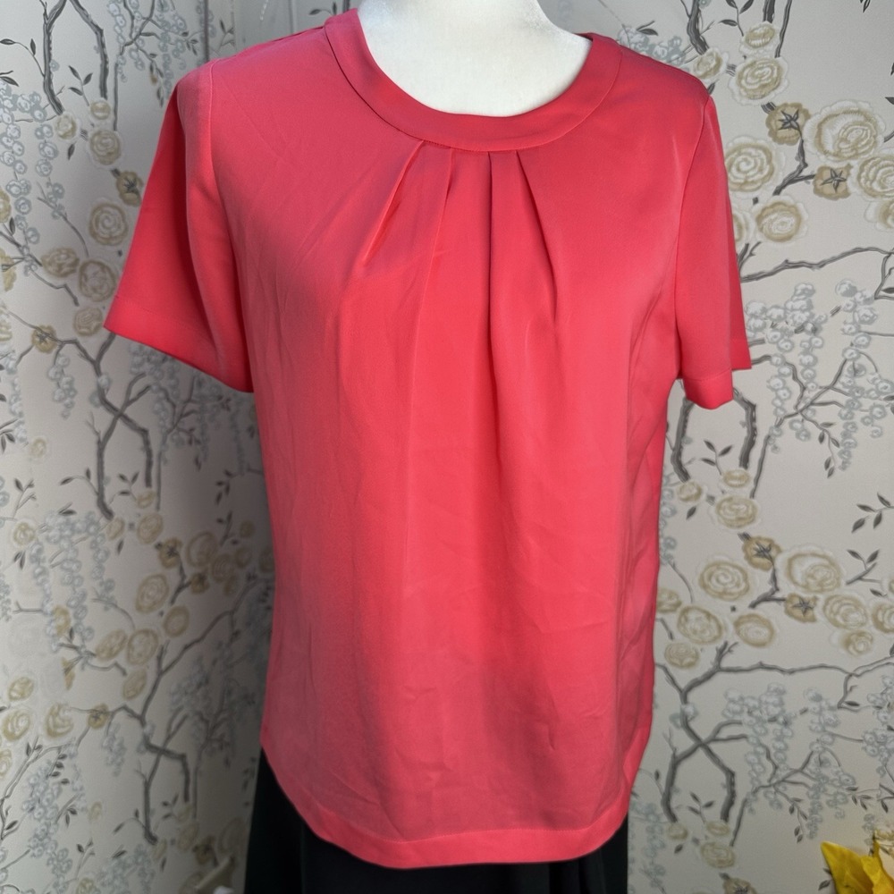 J. Crew Womens Faux Wrap Back Women's TOP Sz S Pink Melon Coral Keyhole Shirt